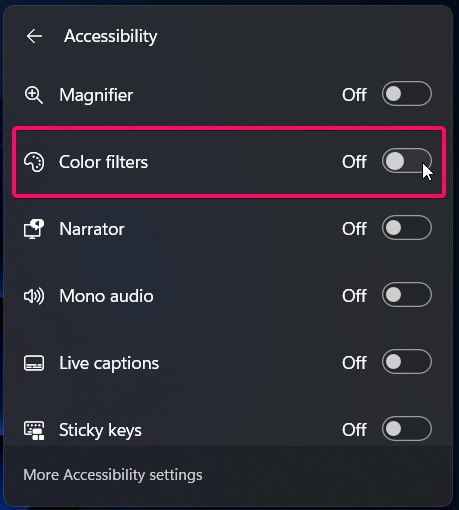 Enabling Color Filters using Accessibility