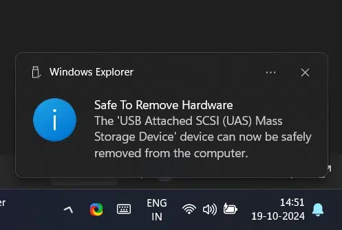 Safe to Remove Hardware Message