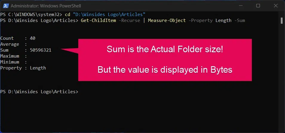 Viewing Folder size using PowerShell Command