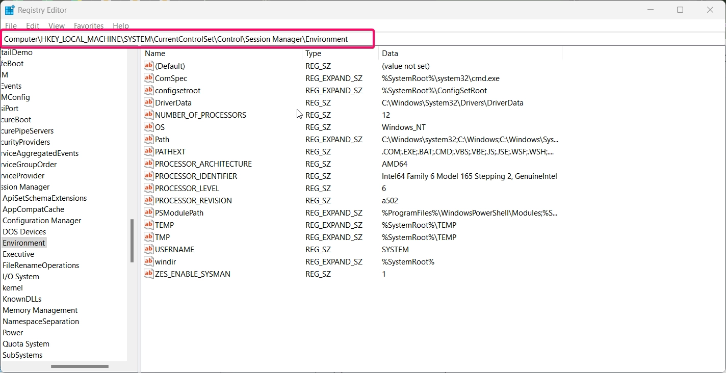 Navigating to desired directory in registry editor.