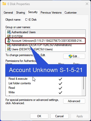 Account Unknown S-1-5-21