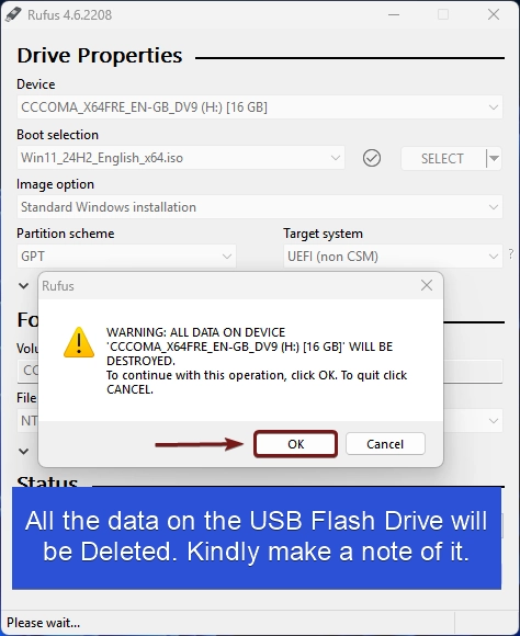 All the Data of the USB Stick will be destroyed