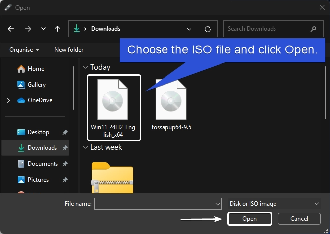 Choose the ISO Image file