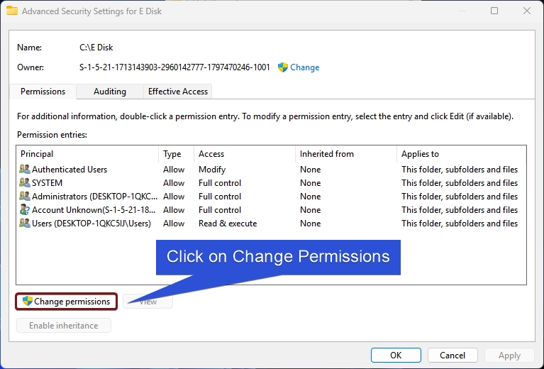 Click on Change Permissions