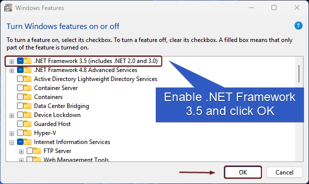 Enable .NET Framework 3.5