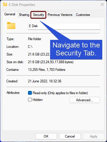 Navigate to the Security tab.