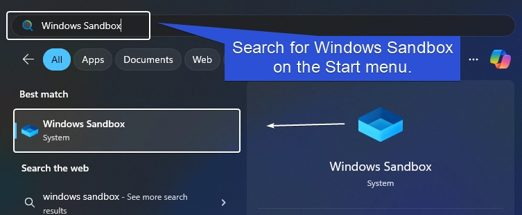 Open Windows Sandbox via the Start menu.