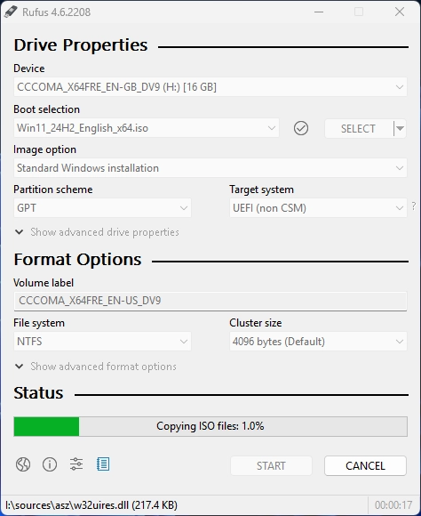 Rufus will start creating the Bootable USB