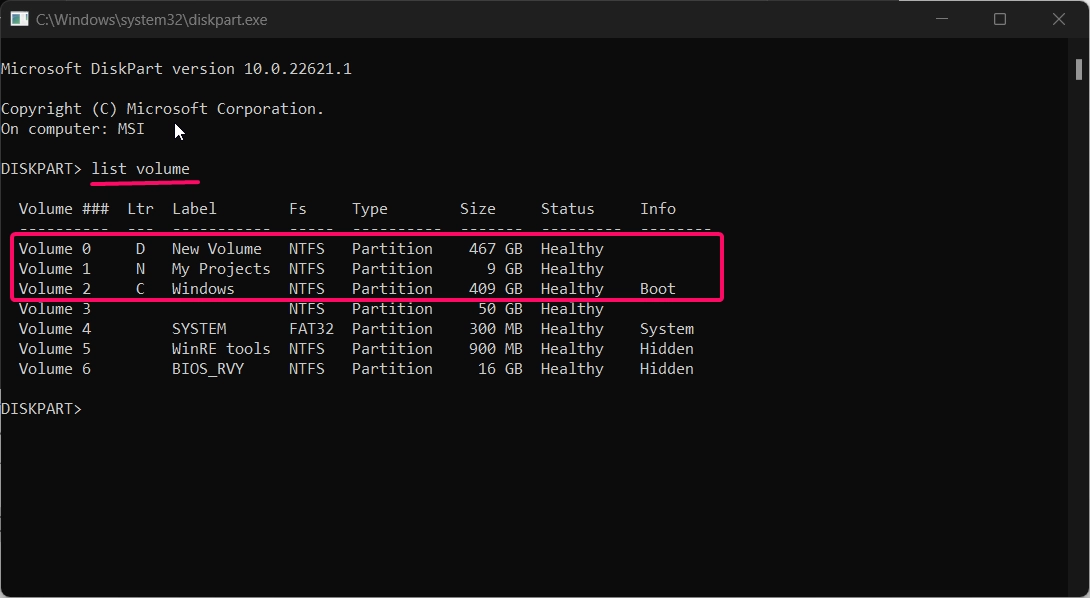 Listing all drives using diskpart.exe 