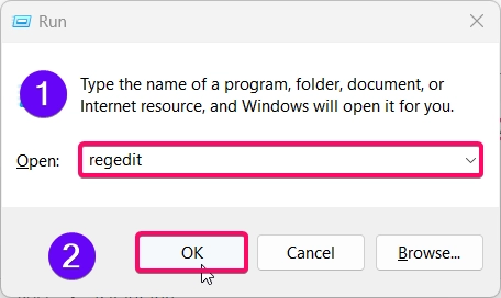 Launching Registry Editor using Run Window