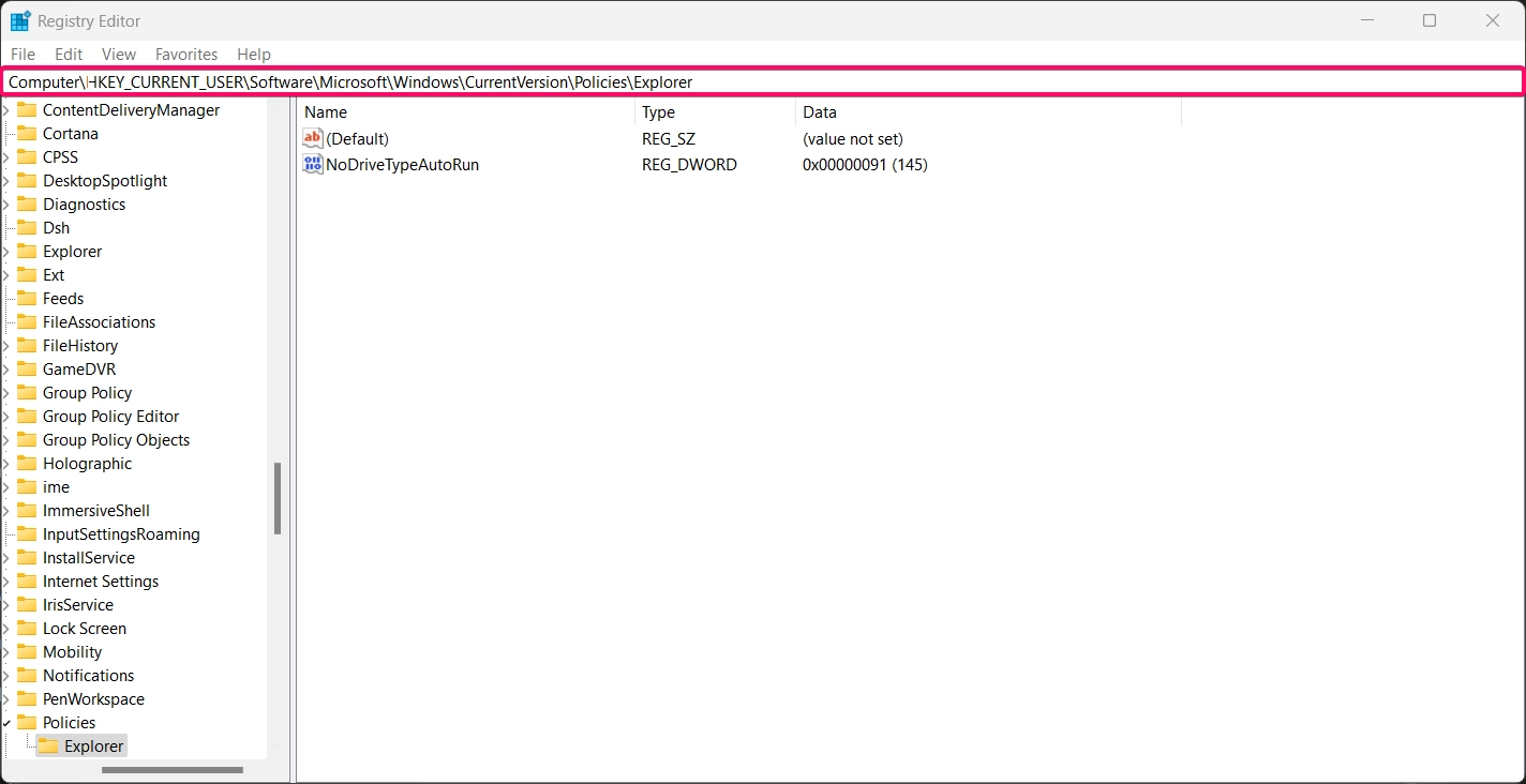 Navigating to the Explorer Directory in Registry Editor