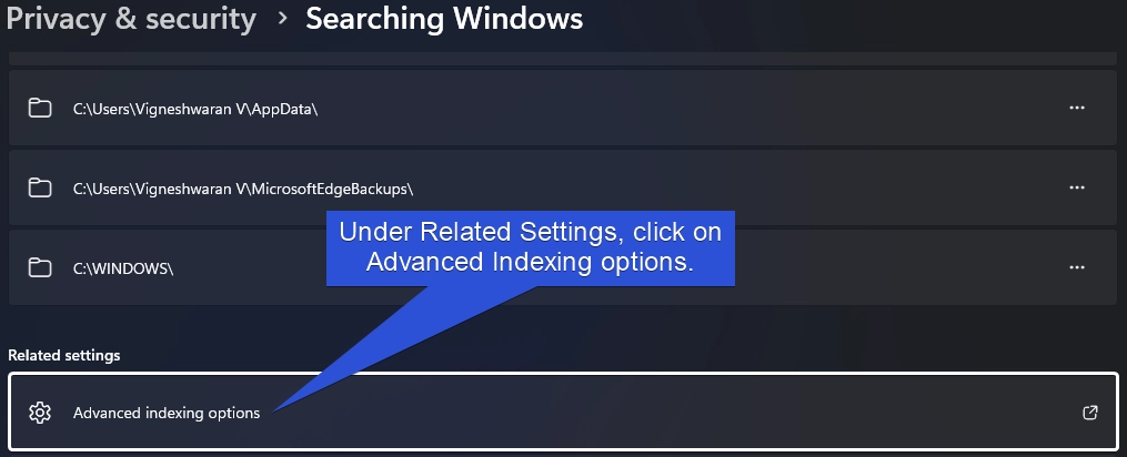 Access Advanced Indexing Options