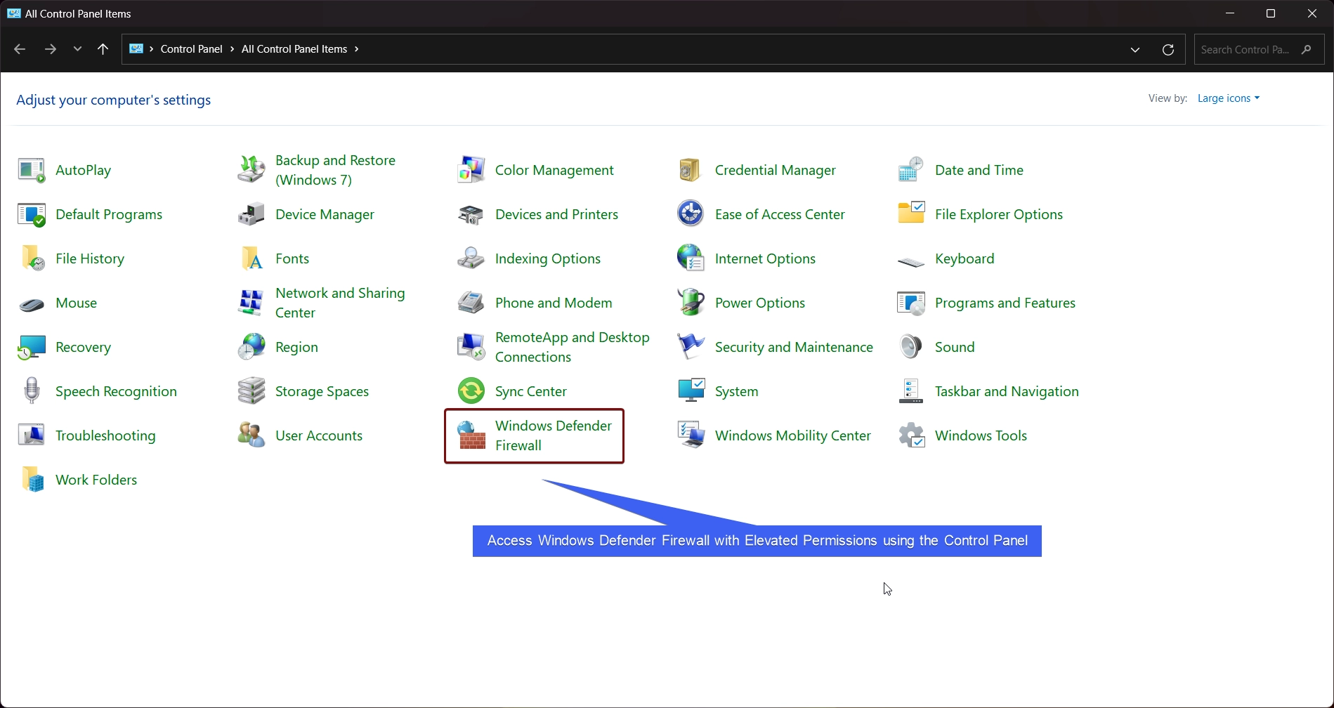 Access Windows Defender Firewall with Elevated Privileges