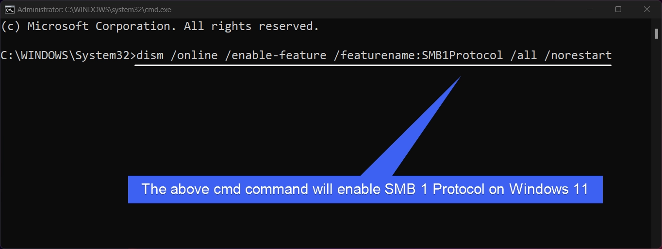 CMD Command to Enable SMB 1