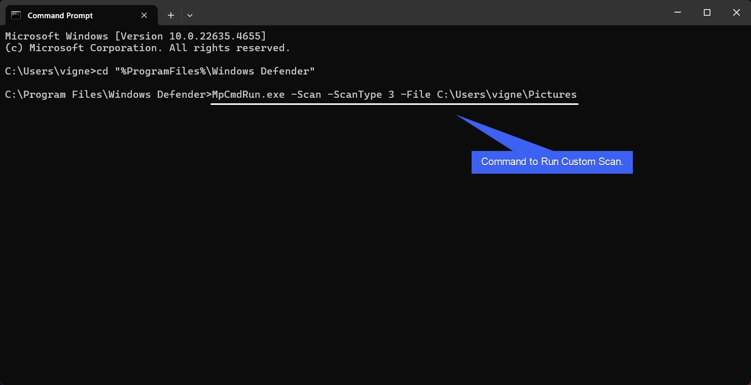 CMD Command to run Custom Scan