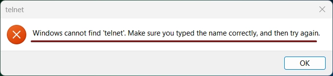 Cannot find Telnet Error