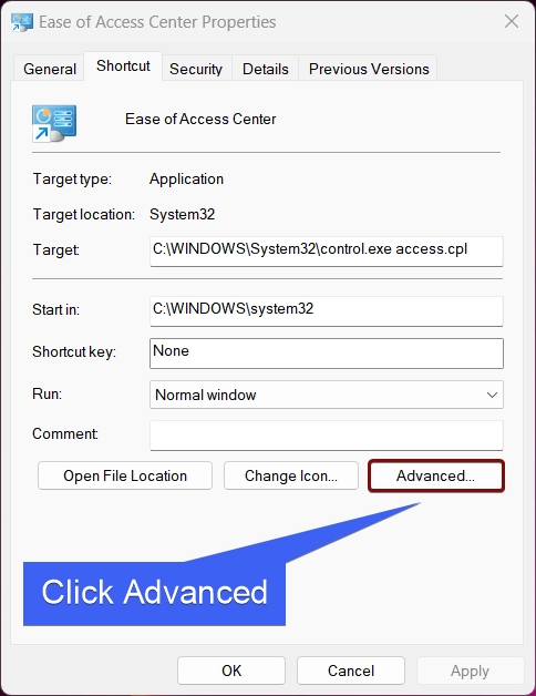 Click Advanced