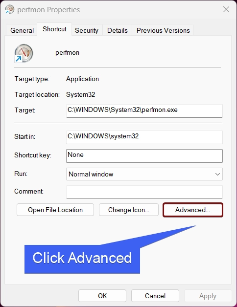 Click Advanced