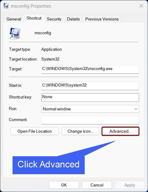 Click Advanced