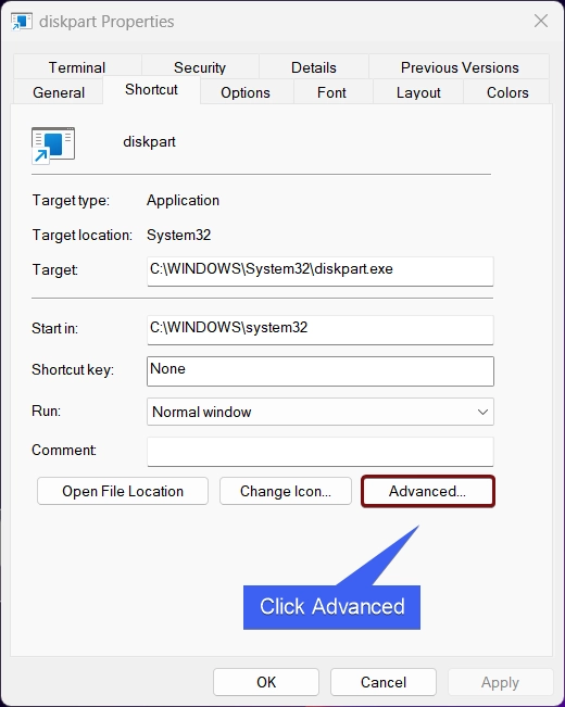Click Advanced