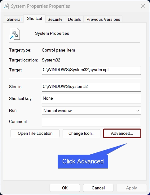 Click Advanced
