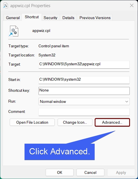 Click Advanced