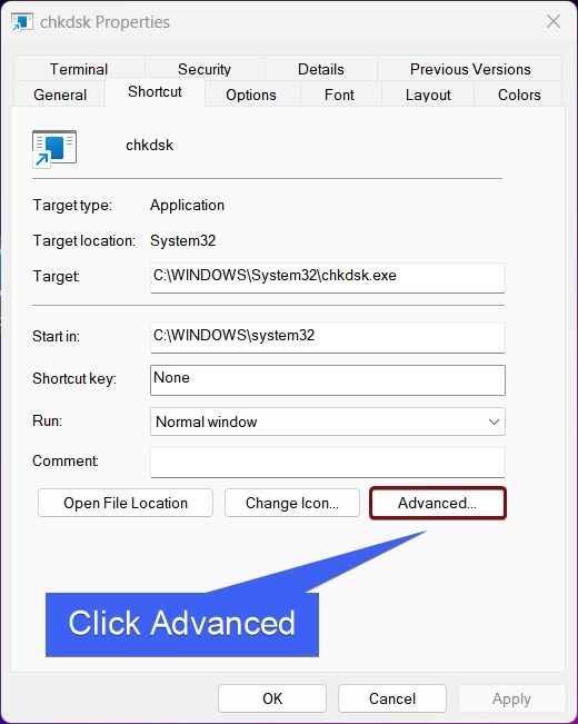 Click Advanced
