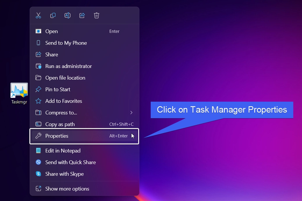 Click Task Manager Properties