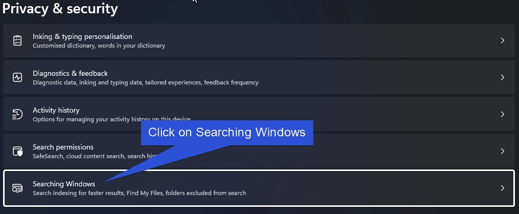 Click on Searching Windows