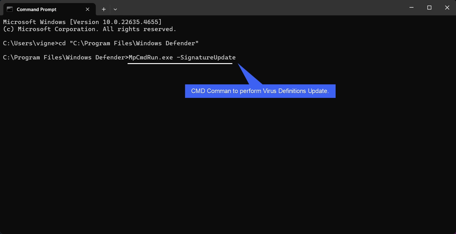 Command to Update Virus Definitions