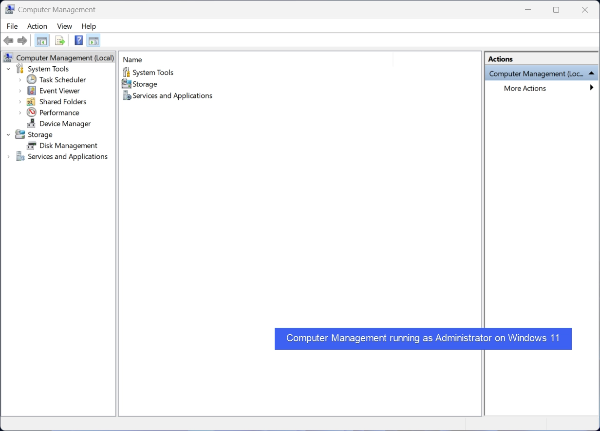 Computer Management running as Administrator on Windows 11