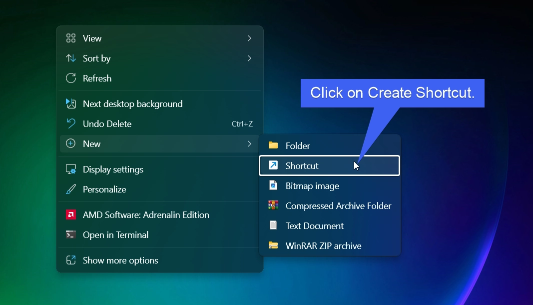 Create New Shortcut