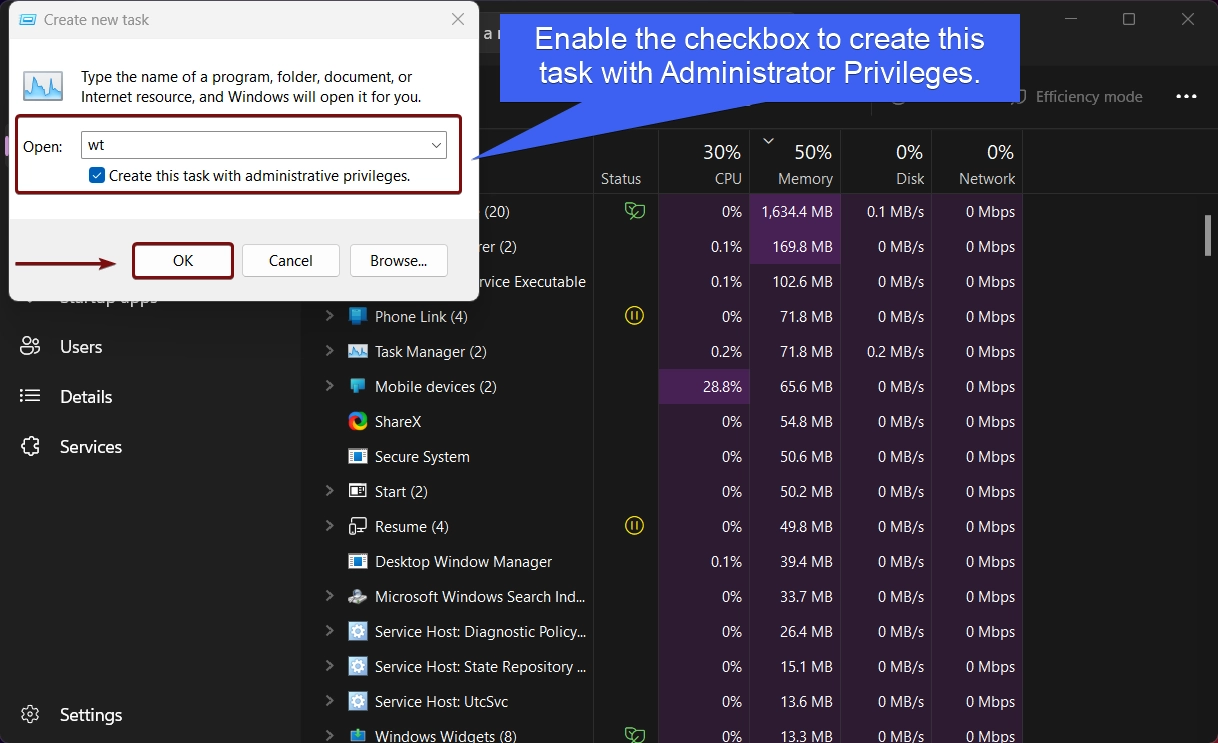 Create New Task for Terminal Admin