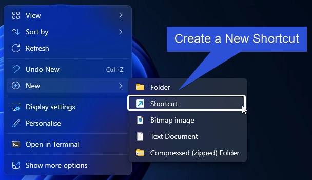 Create a new Shortcut