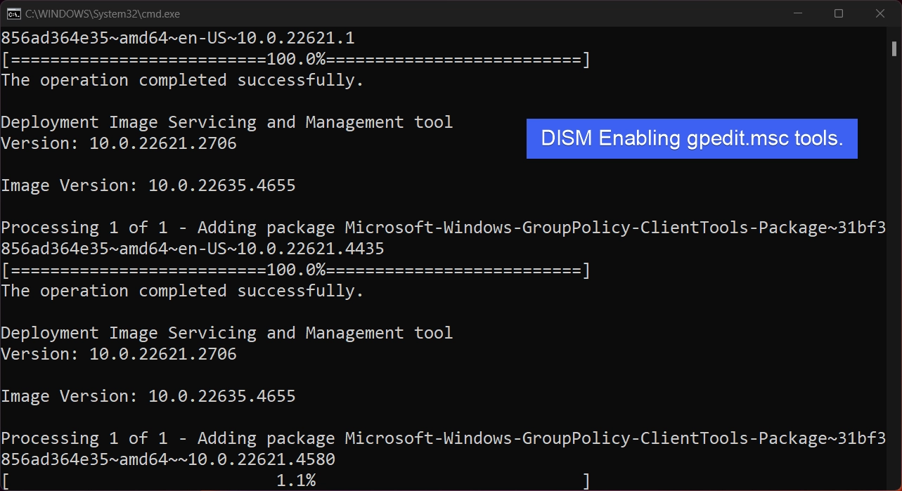 DISM installing gpedit components