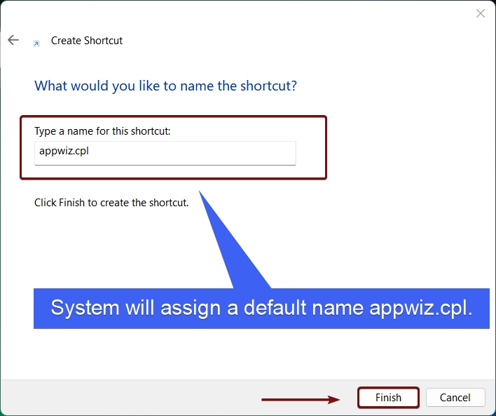 Default Name of the Shortcut