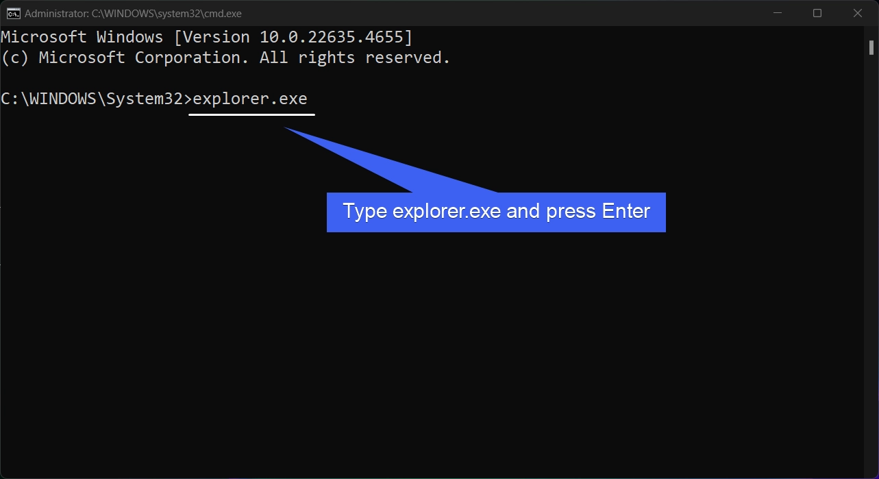 Execute explorer.exe in the CMD