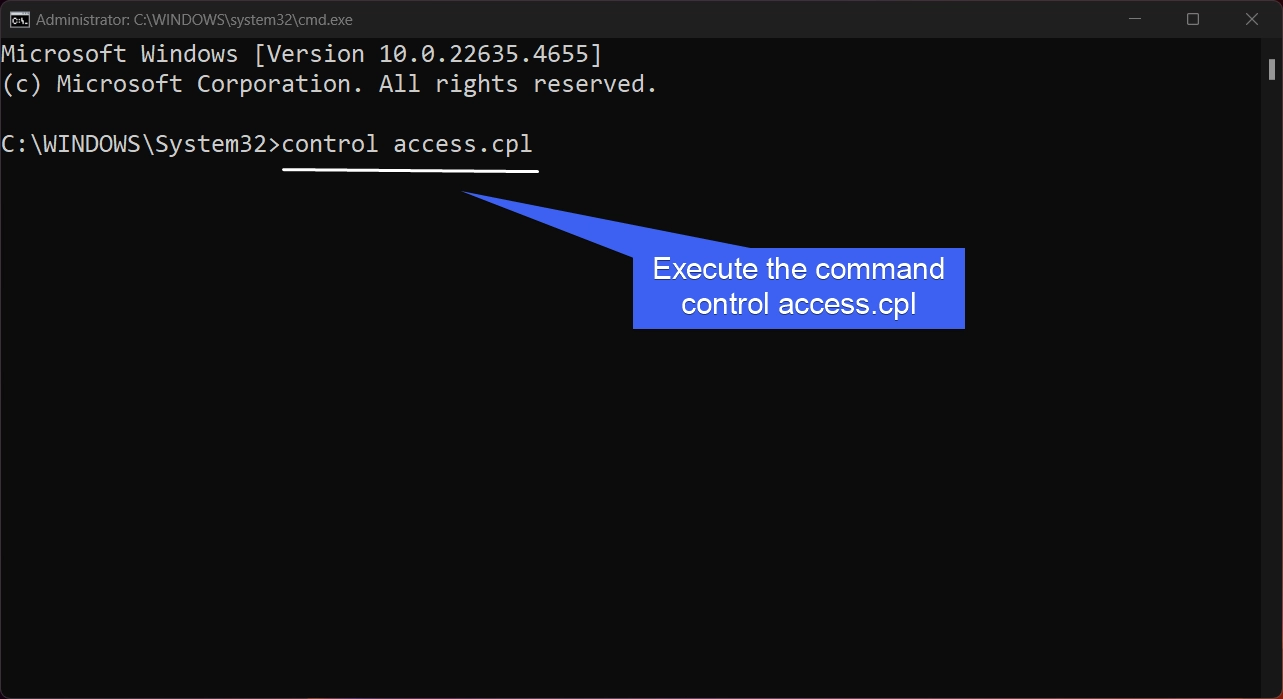 Execute the command control access.cpl