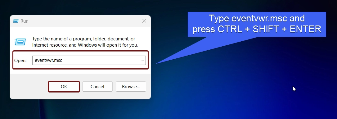Execute the eventvwr.msc Run Command with Admin Privileges