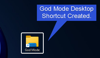 God Mode Desktop Shortcut created on Windows 11