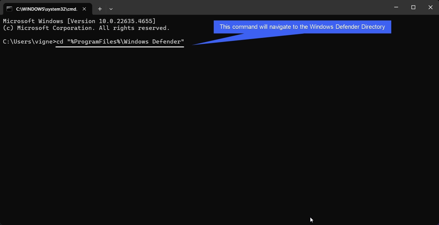 Navigate to the Windows Defender Directory