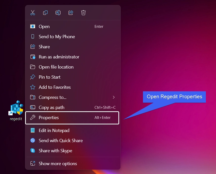 Open Regedit Properties