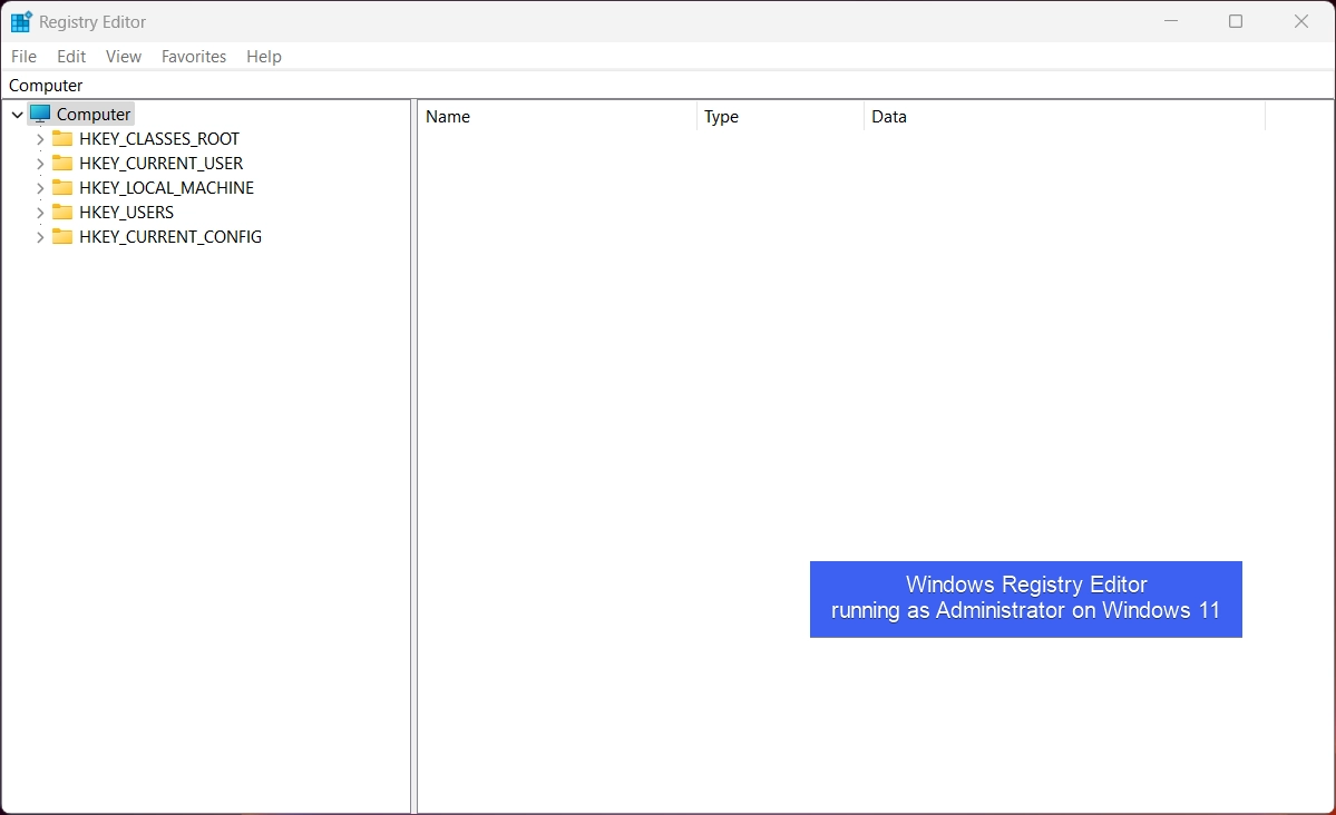 Registry Editor running as Administrator