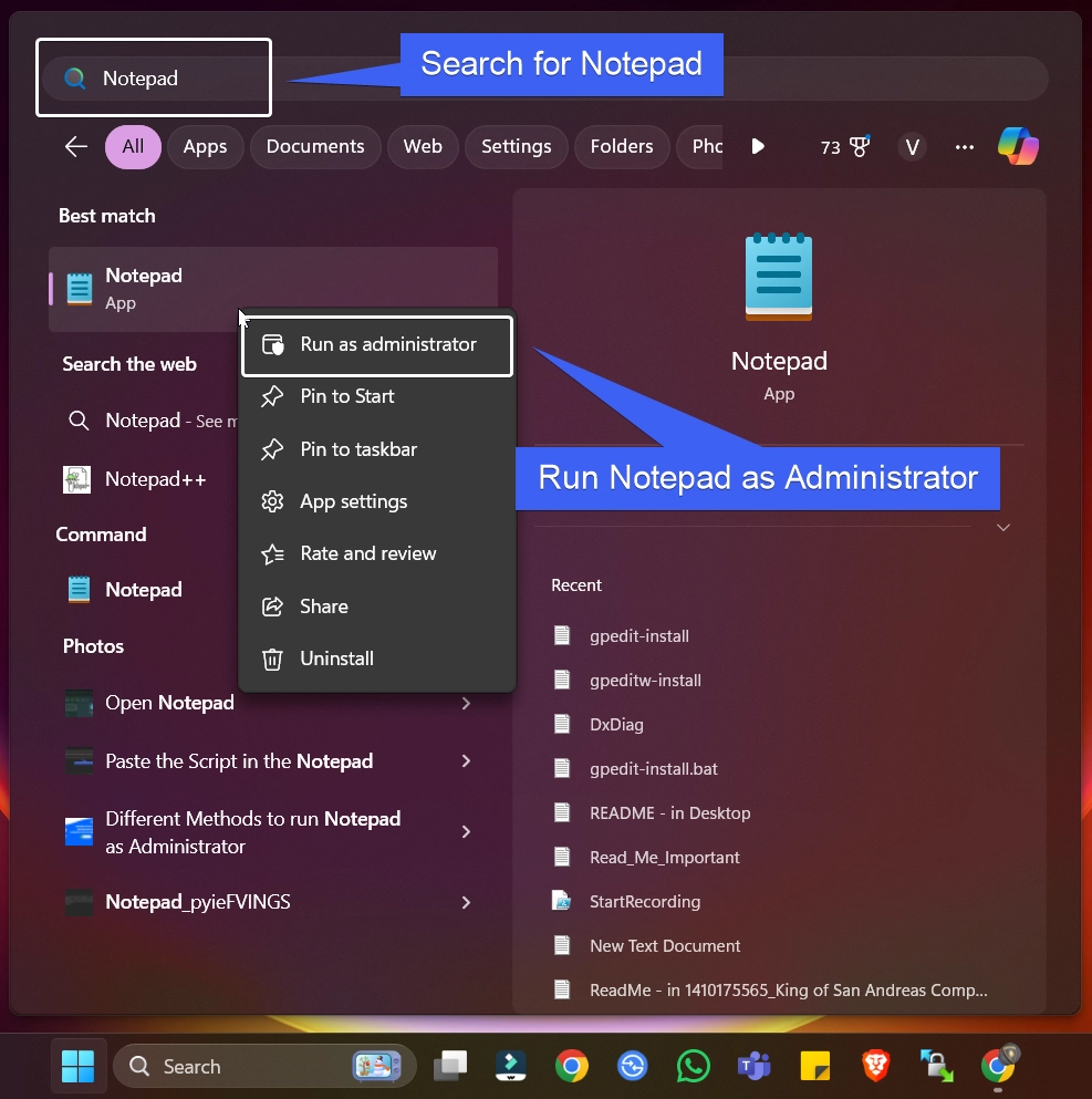 Run Notepad as Administrator
