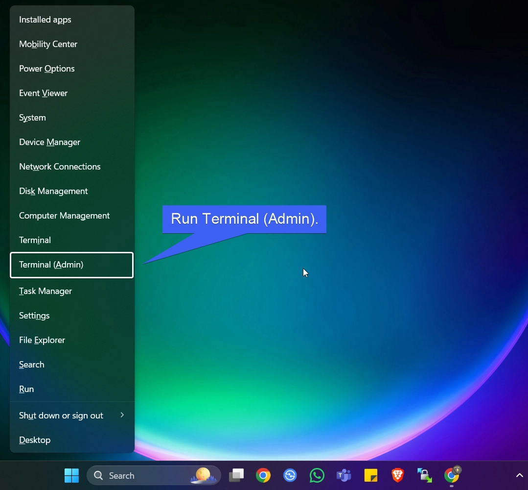 Run Terminal (Admin) using Quick Access