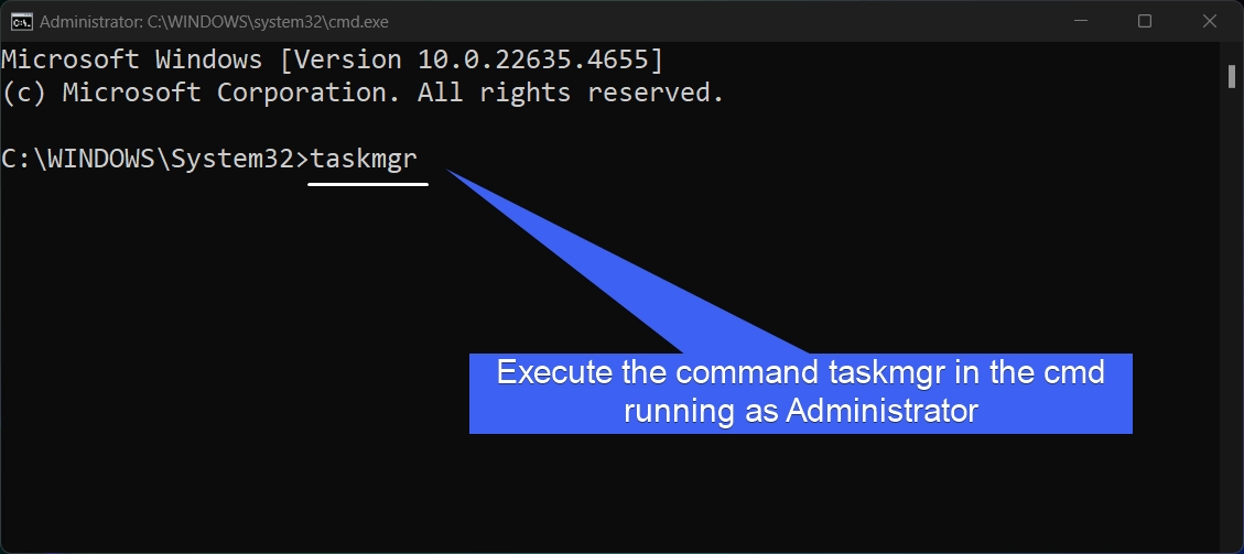 Run taskmgr as admin from cmd