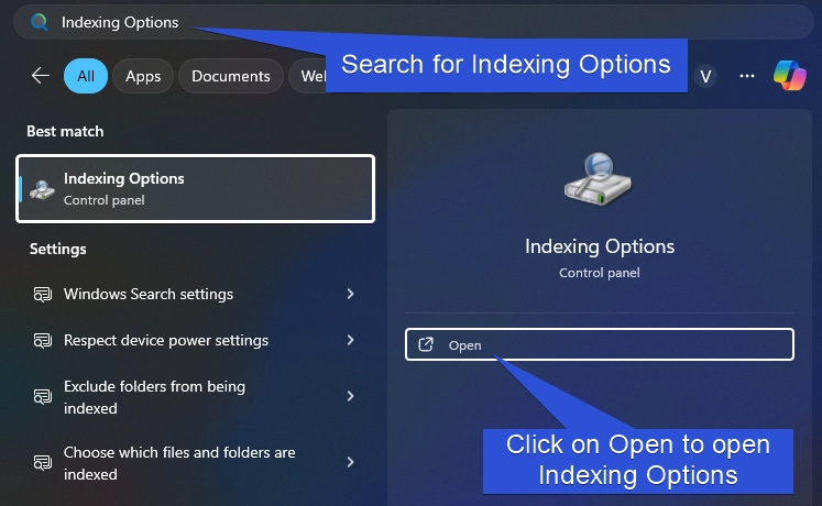 Search for Indexing Options