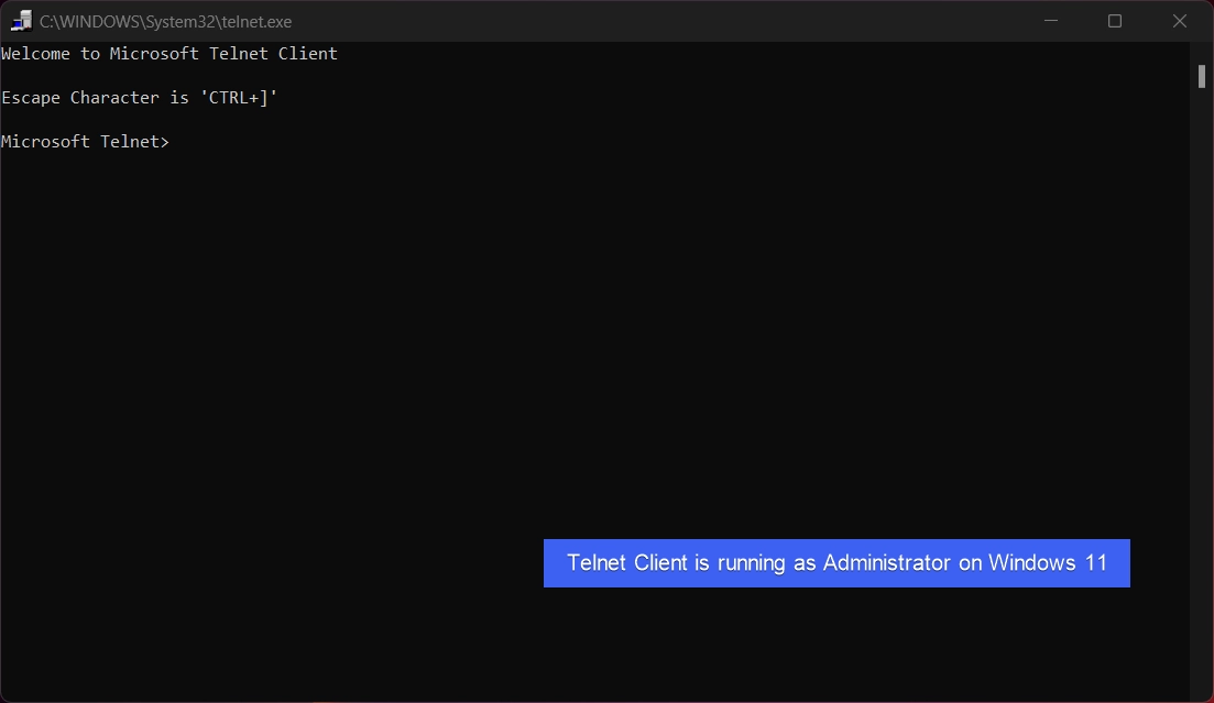 Telnet Client running as Administrator on Windows 11