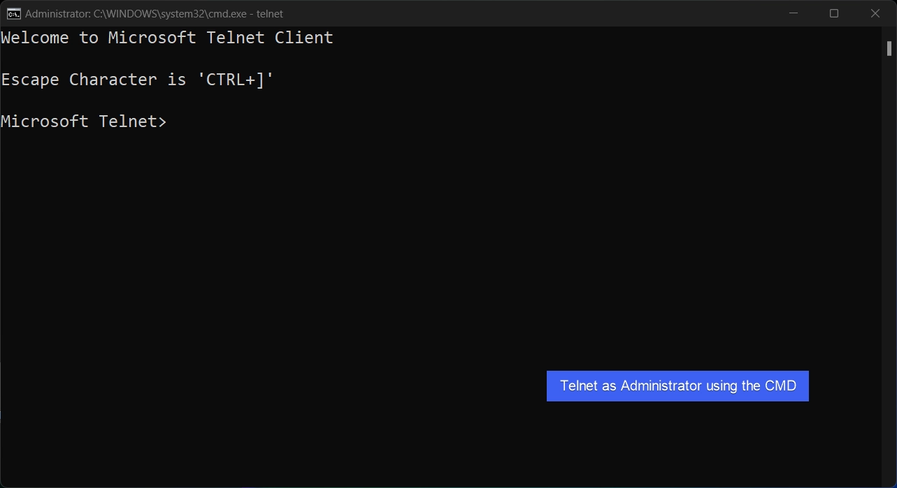Telnet as Administrator using the CMD