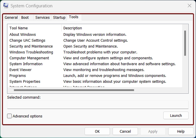 Tools Tab - System Configuration